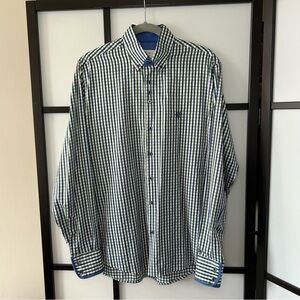 [XL] Ferlucci Men’s Blue & Green Plaid Button Down Dress Shirt Shirt